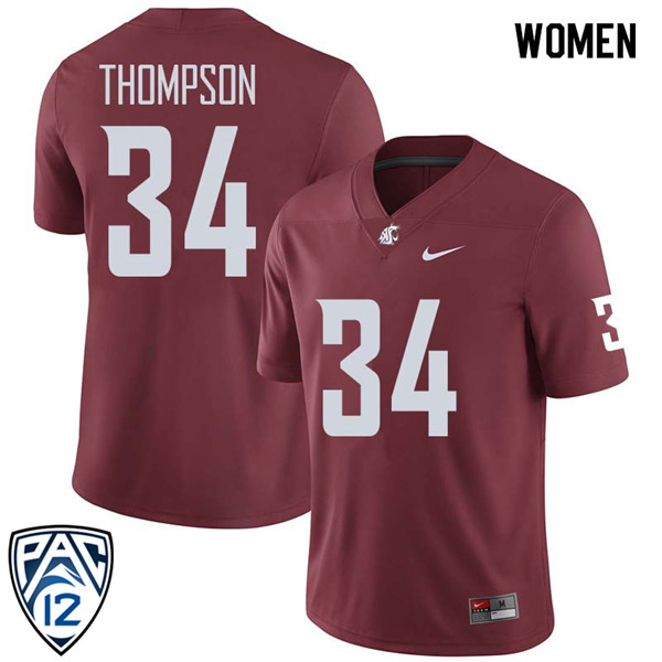 Women #34 Jalen Thompson Washington State Cougars College Football Jerseys Sale-Crimson